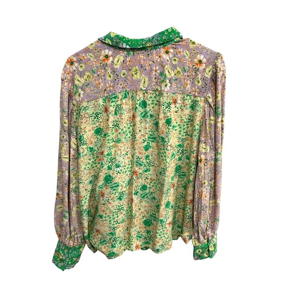 Loft Dainty Floral Button Down Blouse Sz XL Green Purple Loose Fit - Picture 2 of 9